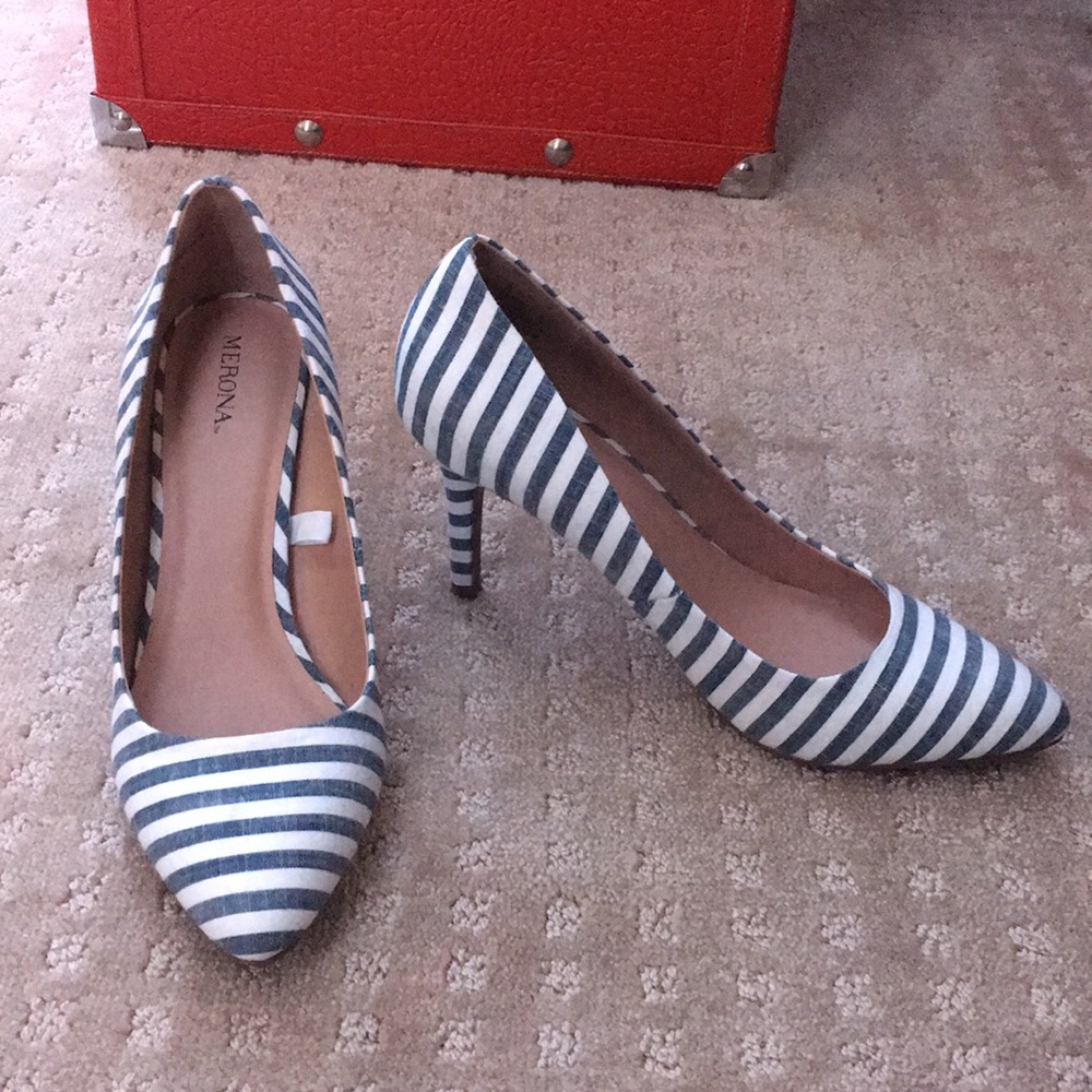 White and blue pumps